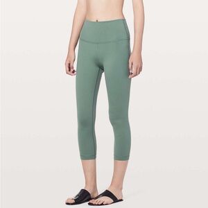 Lululemon Wunder Under Crop Leggings Sz 10 Olive Green Juniper